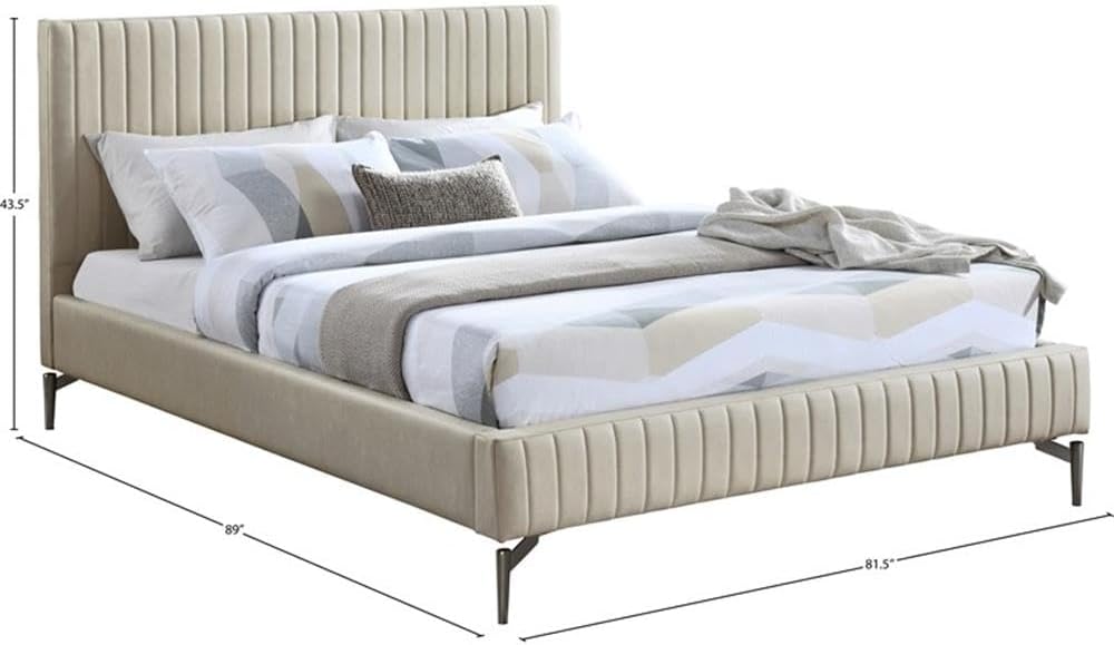 Meridian Furniture GalloBeige-K Gallo Collection Modern | Contemporary King Bed with Soft Beige Vegan Leather, Deep Channel Tufting and Black Metal Legs, 81.5' W x 89' D x 43.5' H, Beige, King