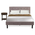 East West Furniture NL14F-1HI07 2 Piece Full Bedroom Set - Button Tufted Bed Frame - Brown Taupe Velvet Fabric Upholstered Headboard and a Distressed Jacobean Finish Nightstand