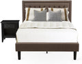 East West Furniture KD18F-1GA06 2 Piece Bedroom Set - 1 Full Platform Bed Frame Brown Linen Fabric Padded and Button Tufted Headboard with 1 Small Night Stand - Wire Brushed Black Finish Nightstand