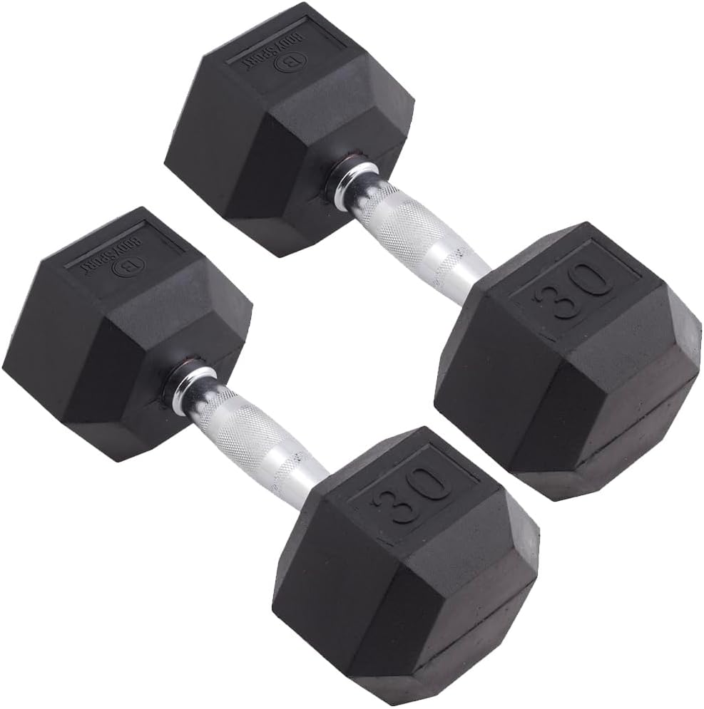 Body Sport Rubber Encased Hex Dumbbell Weight, Pair – Dumbbells for Exercises – Strength Training Equipment – Home Gym Accessories – Weight Training
