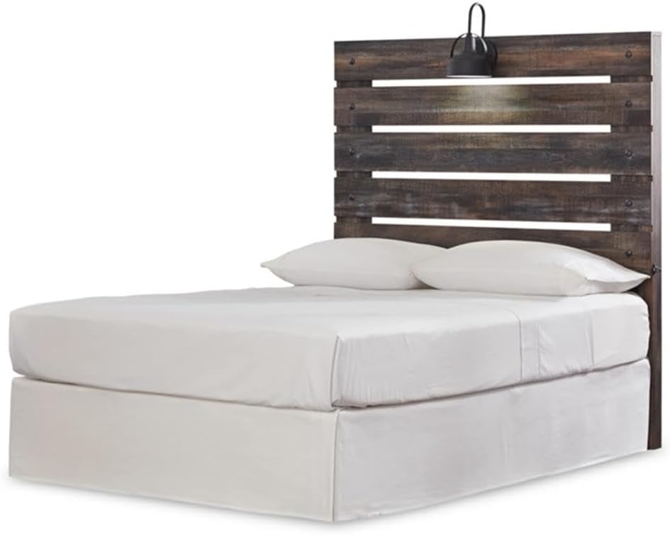 BOWERY HILL Rustic-Industrial Full Headboard & 6-Drawer Dresser Set