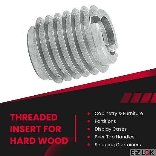 E-Z LOK Knife Threaded Insert for Hard-Wood,Stainless Steel Thread Inserts 1/4-20 Internal Threads, 0.500' Length (Pack of 10, 100 Count Total)