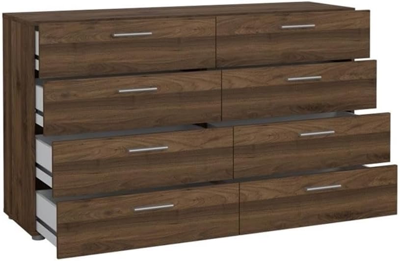 Pemberly Row Set of 2 8-Drawer Double Dresser & Cream Boucle Fabric Twin Bed