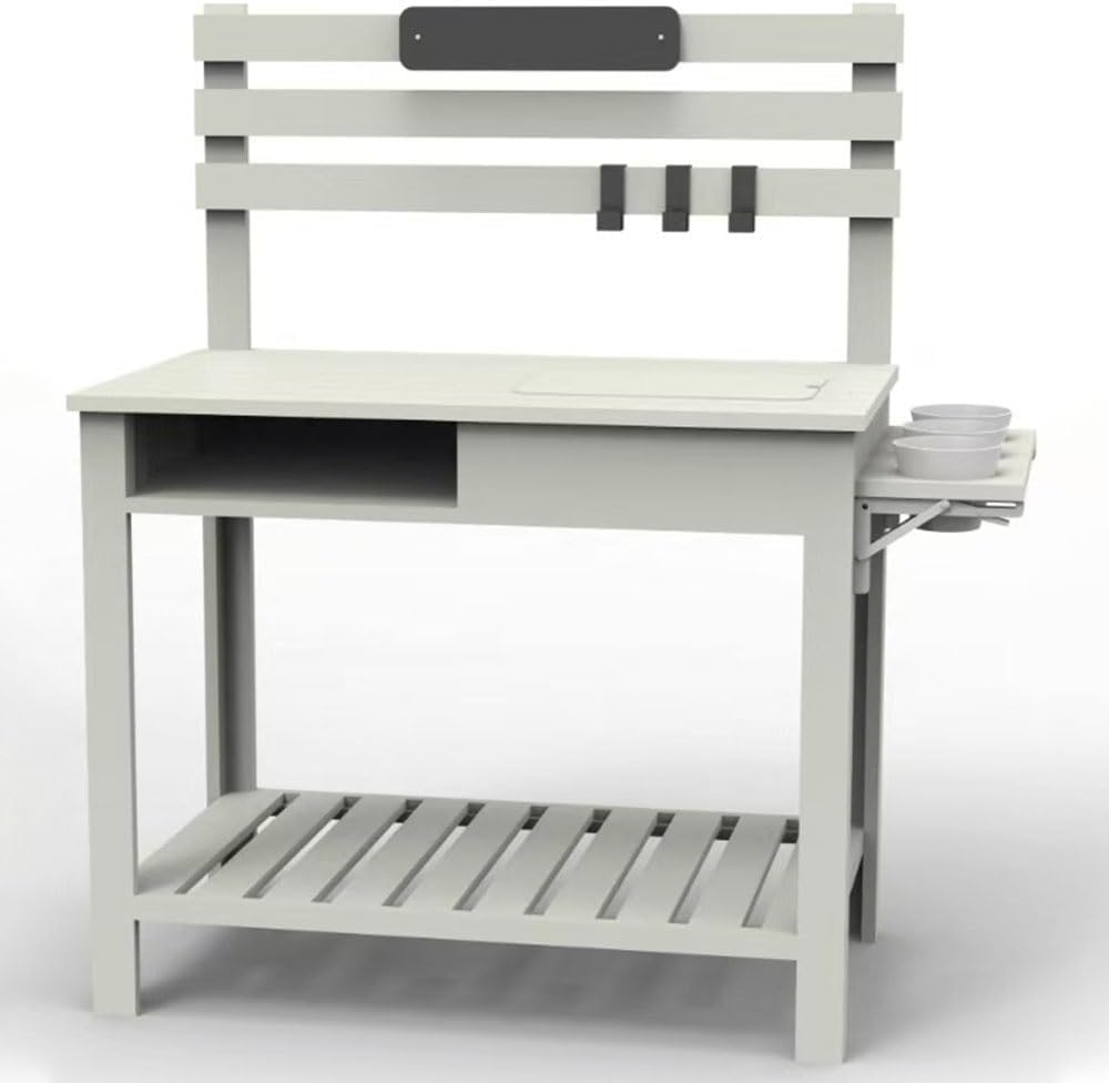 Outdoor Potting Bench with Blackboard and Sink, Multi-Functional Garden Workbench Table for Courtyard, Balcony or Patio, Planting Table with Storage Shelves and Tool Rack(Green)