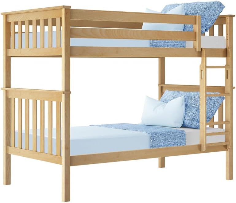 Max & Lily Bunk Bed Twin over Twin, Solid Wood Bunk Bed Frame with Ladder for Kids, 14' Safety Guardrails, Easy Assembly, No Box Spring Needed, Natural