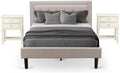 East West Furniture FN08K-2VL0C 3-Piece Platform Wooden Set for Bedroom with 1 King Size Bed and 2 Night Stands - Reliable and Durable Construction - Mist Beige Linen Fabric