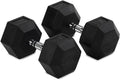 Titan Fitness Pair Rubber Coated Hex Dumbbells, Roll-Resistant Hexagonal Free Weights, Chrome-Coated Handles with Knurling, Strength Training Equipment