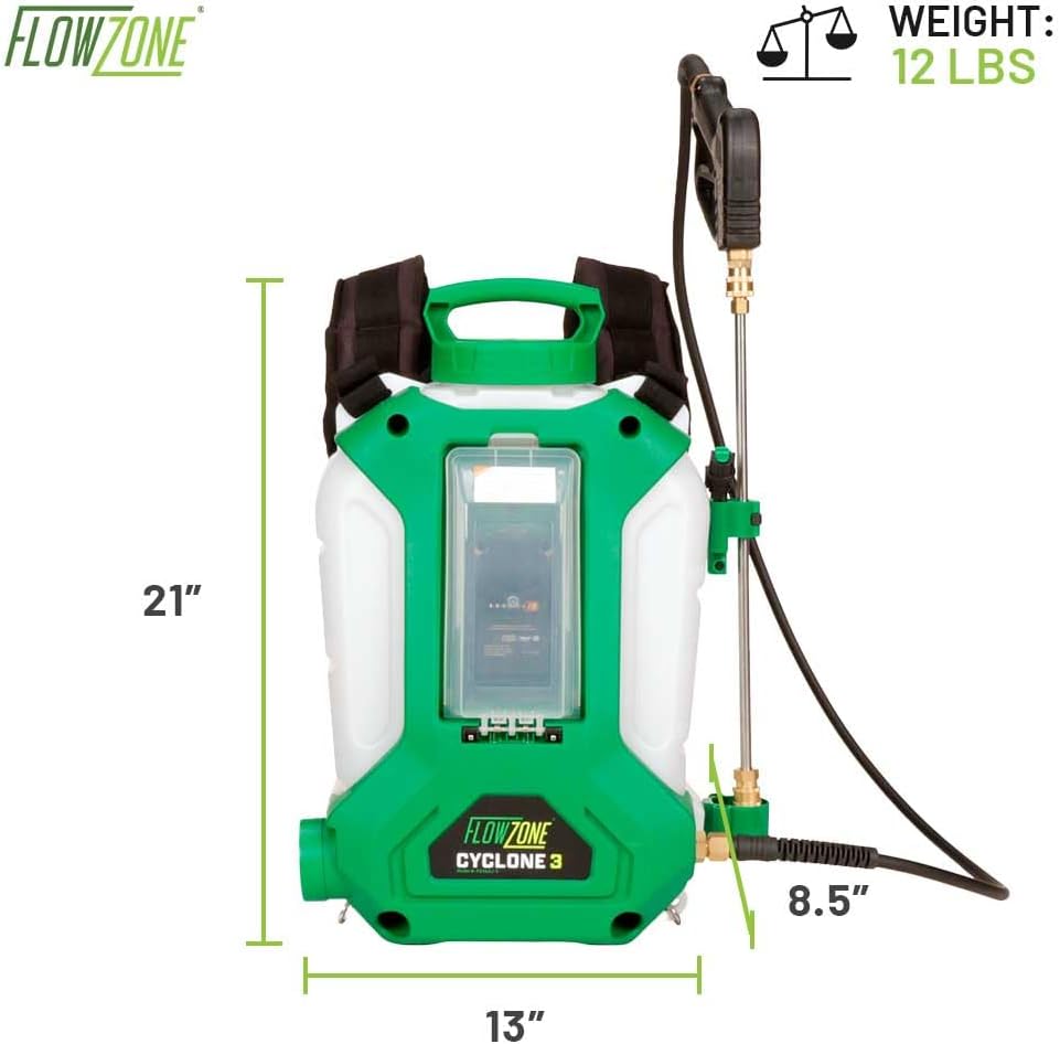FlowZone Cyclone 3 Battery Backpack Sprayer, 4-Gal., 5-Pressure, Tool Only | Variable 8-115 PSI. QuickSwap Adapters included-Works with DeWalt, Milwaukee, Bosch & Makita Batteries. Battery not included.
