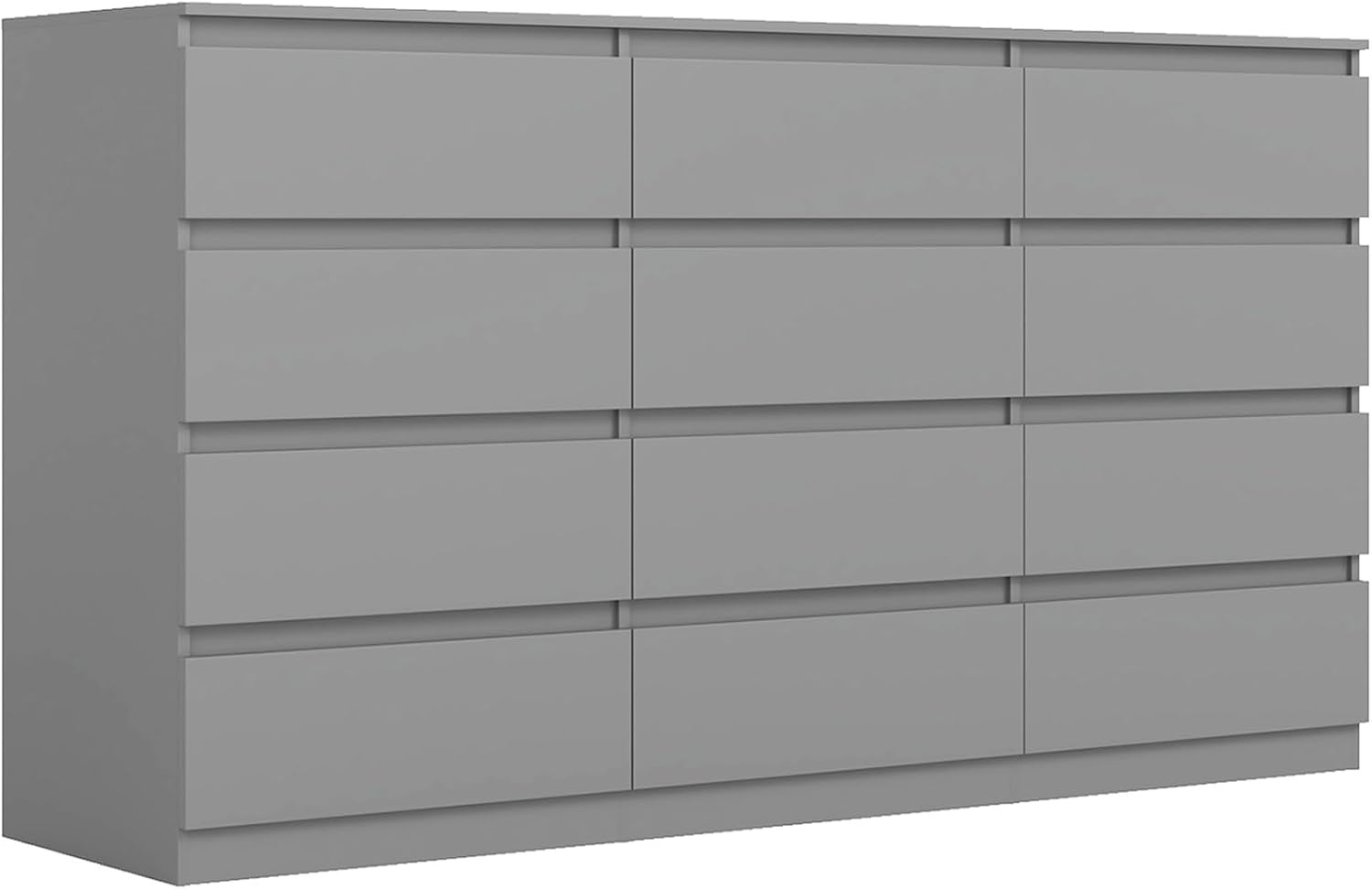 Vibe & Dine 12 Drawer Dresser, Grey Dressers for Bedroom Free Handle, Modern Chest of Drawers with Wide Storage for Closet, Living Room, Hallway