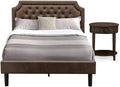 East West Furniture GB25F-1HI07 2-Piece Platform Full Size Bed Set with Button Tufted Upholstered Bed and a Distressed Jacobean Night Stand - Dark Brown faux Leather with Black Texture and Black Legs