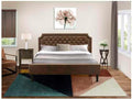 HomeStock Timeless Tradition 2-Piece Platform King Bedroom Set with Button Tufted Bed Frame and 1 Distressed Jacobean End Table - Dark Brown Faux Leather with Black Texture and Black Legs