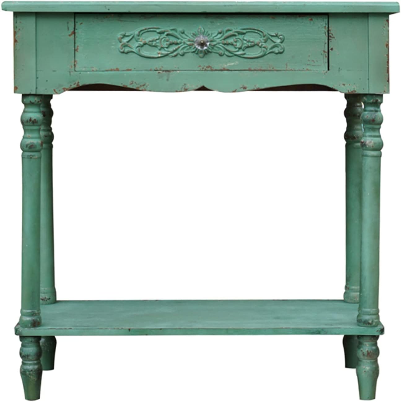 YYUN Wooden Potting Planting Table Retro Garden Practical Workstation Decorative with Drawer and Open Shelves for Outdoor or Indoor, 80×38×83.5cm, Green