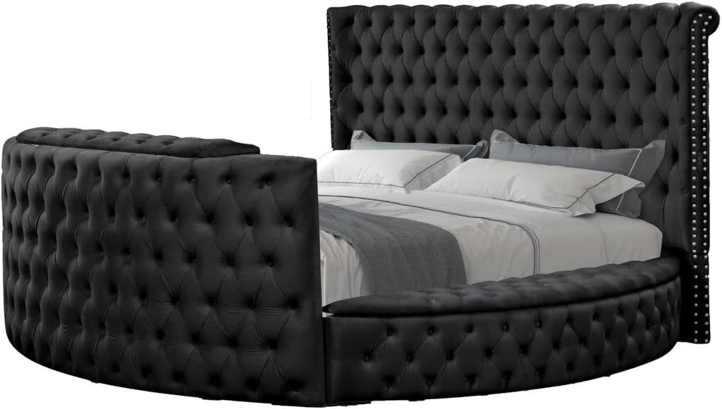 Crystal Tufted King 4 Pc Vanity Bedroom Set Made with Wood in Black