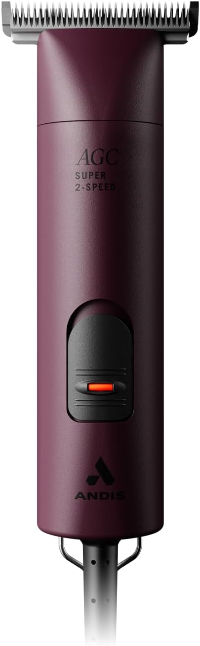 Andis 23330 Professional AGC Super 2-Speed Horse Clipper with Detachable Blade - Cool & Quiet Running Design - Includes Ultra Edge Size T-84 Blade for Complete Horse Grooming - Burgundy