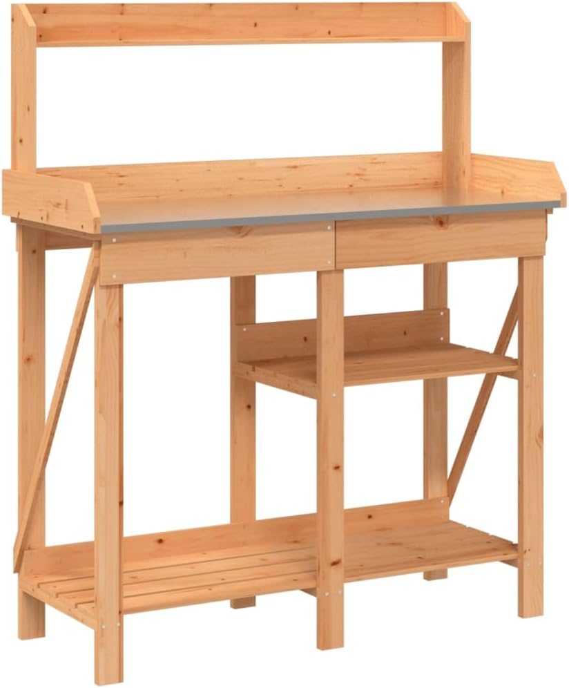 Potting Bench Work Station Potting Bench with Shelves Brown Solid Wood Fir,Wooden Planting Potting Bench Work Station with Hooks and Shelves