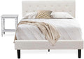 East West Furniture NL19F-1BF14 2 Piece Bedroom Set - Full Size Button Tufted Bed Frame - Linen white Velvet Fabric Upholstered Headboard and an Urban Gray Finish Nightstand
