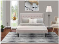 HomeStock Rustic Recluse 2 Piece Bedroom Set with Mist Beige Linen Fabric Headboard and Black Leg Finish Nightstand with USB Outlets White/Queen