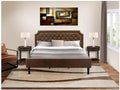 HomeStock Artistic Accomplishment 3 Piece Bedroom Set with Button Tufted King Size Bed and 2 Distressed Jacobean Small End Table Dark Brown Faux Leather with Black Texture and Black Legs