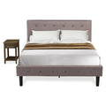 East West Furniture NL14F-1DE07 2 Piece Full Bed Set - Button Tufted Wood Bed Frame - Brown Taupe Velvet Fabric Upholstered Headboard and a Distressed Jacobean Finish Nightstand