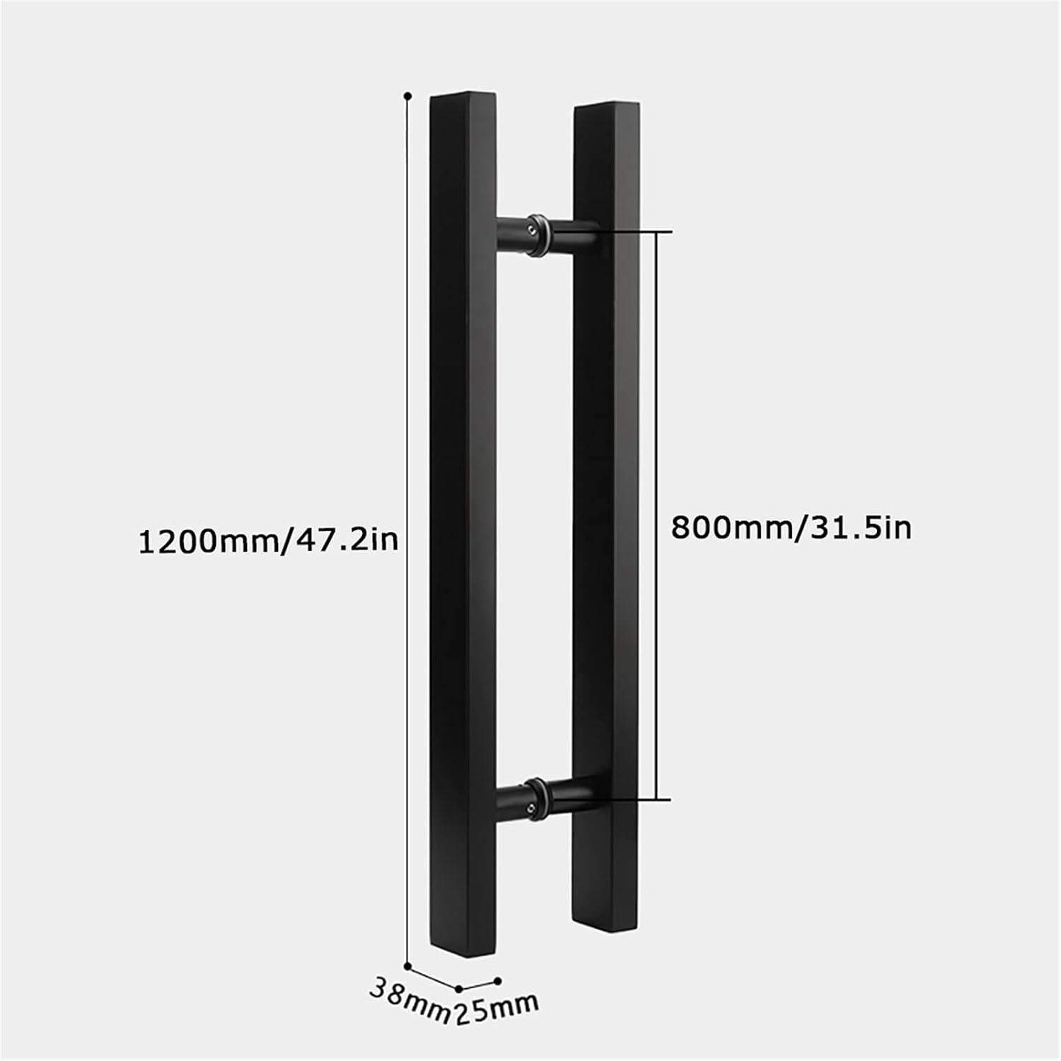 Gate Hardware Door Handle Solid Standoffs Commercial Stainless Steel Office Push-Pull Door Glass Door Wooden Door Sliding Door Handle Black Square Tube Handle (Size : 1200×800mm)