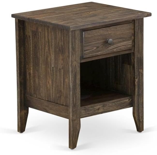 East West Furniture GB28F-1GA07 2-Piece Granbury Full Size Bed Set with Button Tufted Upholstered Bed and 1 Distressed Jacobean Modern Nightstand - Brown faux Leather with Brown Texture and Black Legs