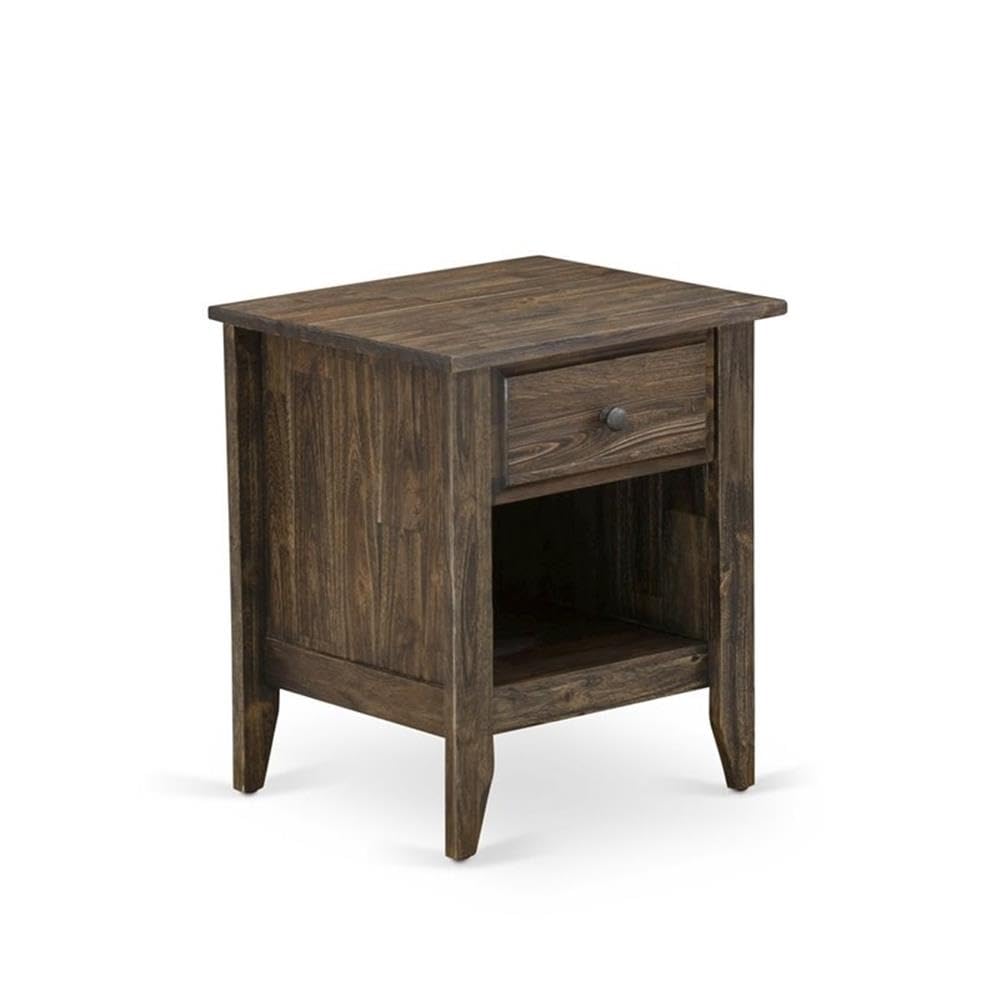 East West Furniture NL14F-1GA07 2 Piece Bedroom Set - Full Size Button Tufted Bed Frame - Brown Taupe Velvet Fabric Upholstered Headboard and a Distressed Jacobean Finish Nightstand