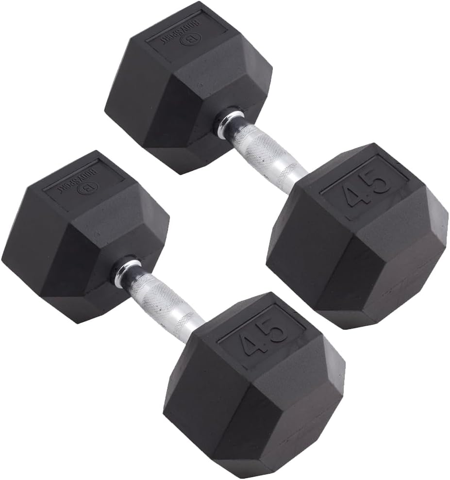 Body Sport Rubber Encased Hex Dumbbell Weight, Pair – Dumbbells for Exercises – Strength Training Equipment – Home Gym Accessories – Weight Training