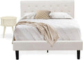 East West Furniture NL19F-1GO05 2 Piece Bedroom Set - Full Size Button Tufted Bed Frame - Linen white Velvet Fabric Upholstered Headboard and a Linen white Finish Nightstand