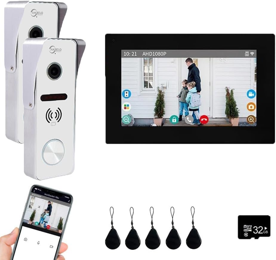 Wired Video Doorbell Apartment Intercom,7 inch Touch Screen Monitor 1080P Door Bell Camera TUYA Smart Home Door Phone Kits,3 in 1 Unlock RFID Card for Home Villa,32G (2 doorbell+1 Monitor)