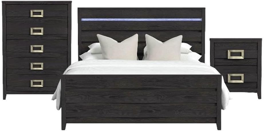 Picket House Chett King 3PC Bedroom Set with LED in Black