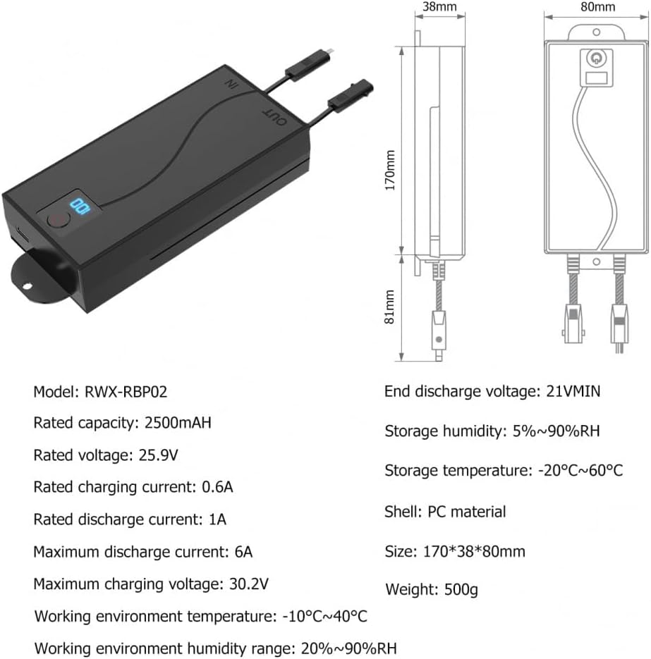 2500mAh Rechargeable Universal Battery Pack for Reclining Furniture, 2-Pin Connector and LED Display Screen, for Electric Recliner, Sofa, Couch, and Lift Chair, 1pc