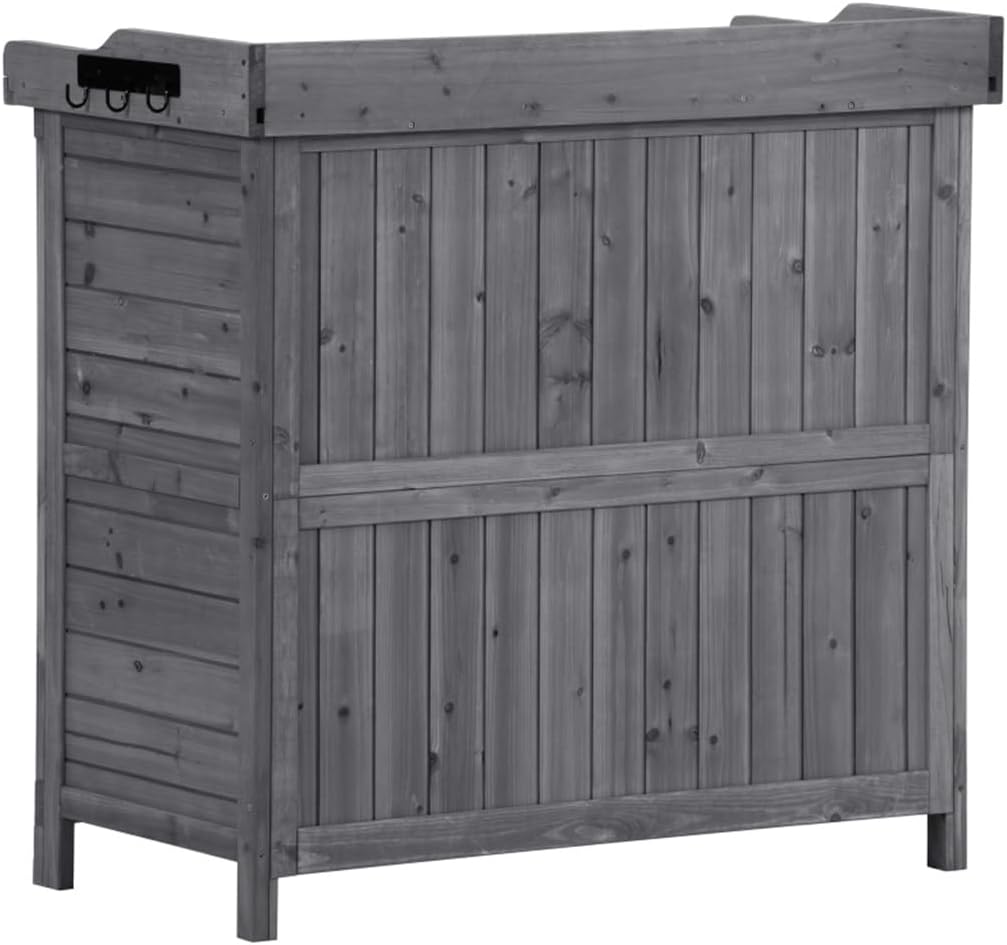 Outdoor 39' Potting Bench Table, Workstation Storage Cabinet Garden Shed with 2-Tier Shelves and Side Hook, Tool