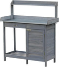 Garden Potting Bench Table with Lockable Storage Cabinet and Shelf, Outdoor Planting Workstation with Steel Tabletop