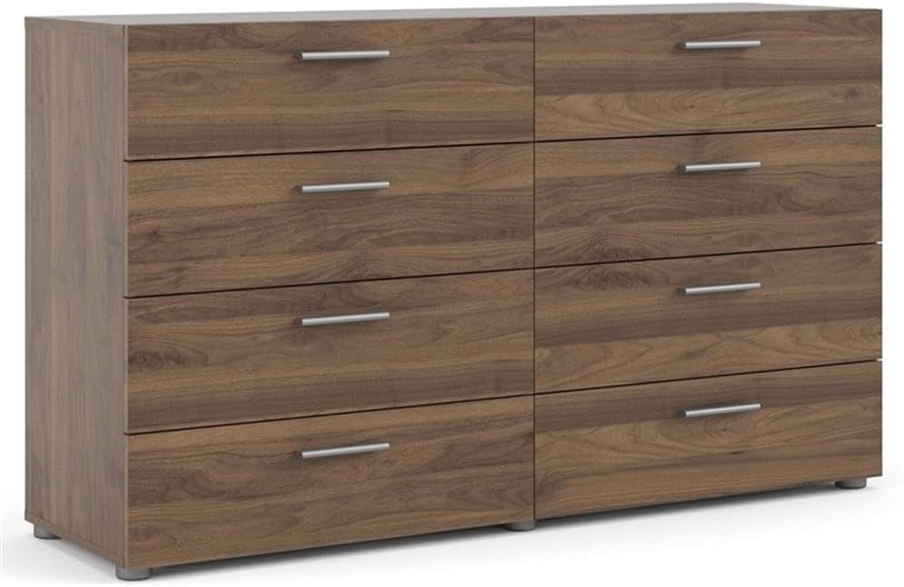 Pemberly Row Set of 2 8-Drawer Double Dresser & Cream Boucle Fabric Twin Bed