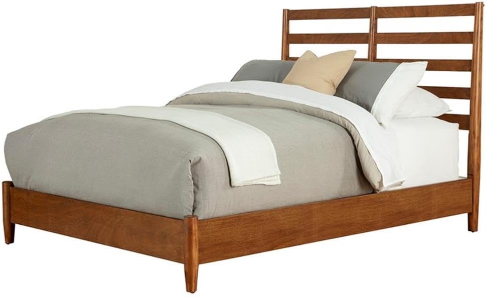 Home Square 2 Piece Set with Full Wood Bed and 2-Drawer Nightstand in Acorn