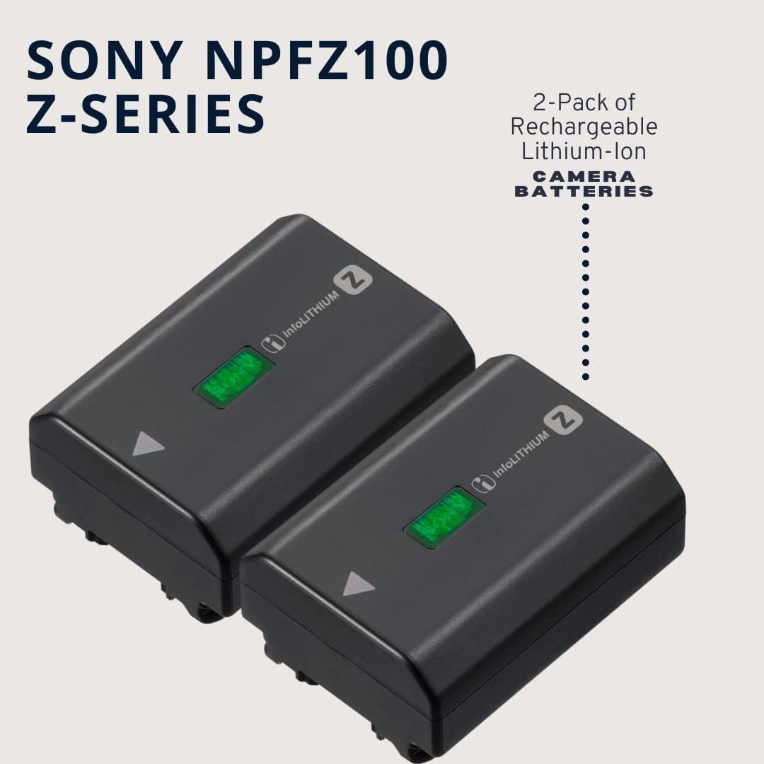 Sony Np FZ100 Z Series Battery Plus Koah Dual USB C Charger (3 Items) | Includes 2x Sony Np-Fz100, 2280mah and 16.4wh) Batteries and Koah Dual USB-C Charger, Infolithium Support