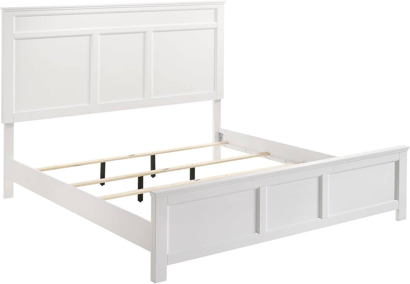 HomeStock Wood Panel Bed - White Finish - Bedroom Furniture with Headboard King
