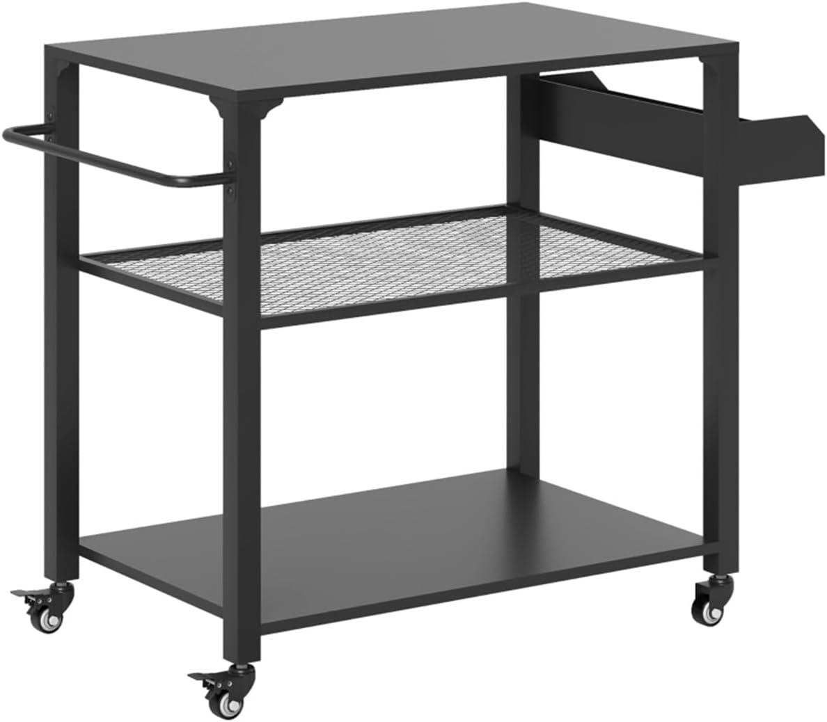 Heavy Duty Camping & Grill Cart with Wheels, 4-Tier Outdoor Serving Station, Stainless Steel Top Portable Kitchen Table for BBQ, Pizza Oven, or Potting Bench