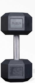 Rep Fitness Rubber Hex Dumbbell(s) - Singles (55LB +) and Pairs (5LB - 50LB) - Low Odor, Fully Knurled Handle