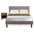 East West Furniture NL14F-1GA07 2 Piece Bedroom Set - Full Size Button Tufted Bed Frame - Brown Taupe Velvet Fabric Upholstered Headboard and a Distressed Jacobean Finish Nightstand