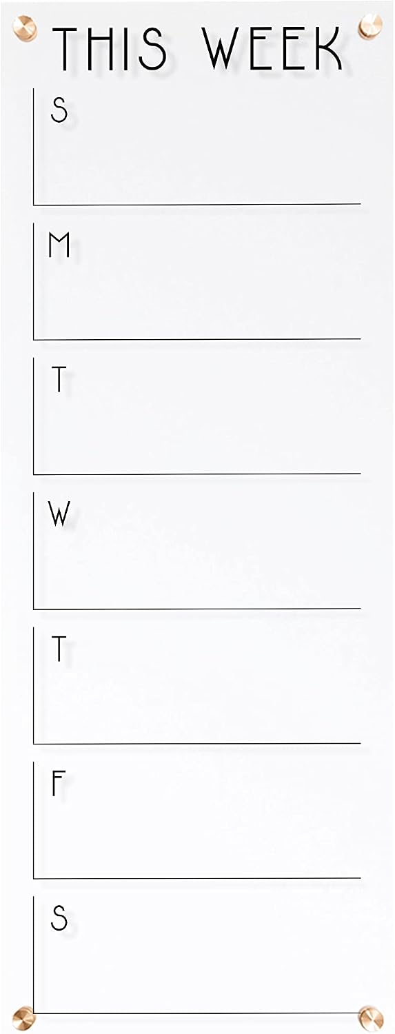 Weekly Acrylic Calendar Dry Erase Wall Calendar Minimalist Style Office Calendar (18'W x 47.5'H, Champagne Gold Standoffs)