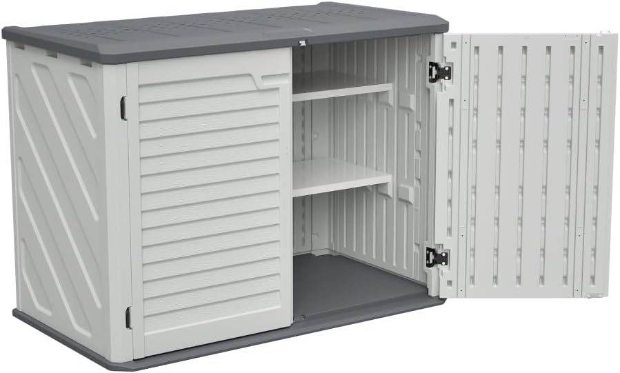 Heavy-Duty Plastic Storage Shed with Floor – Weather-Resistant Outdoor Utility Shed for Garden Tools, Lawn Equipment & Yard Supplies (M-with partitions -White + Plastic-1)