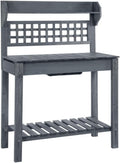 Outdoor Potting Bench W/Sliding Tabletop,Storage Shelf and Dry Sink,Wooden Workstation for Greenhouse,Garden,Patio(E)