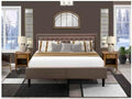 HomeStock Baroque Bliss 3 Pc Bedroom Set 1 King Platform Bed Frame Brown Linen Fabric Padded and Button Tufted Headboard 2 Night Stand with Wooden Drawer Black Finish Legs