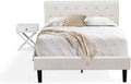 East West Furniture NL19F-1HA14 2 Piece Bedroom Set - Full Size Button Tufted Platform Bed Frame - Linen white Velvet Fabric Upholstered Headboard and an Urban Gray Finish Nightstand