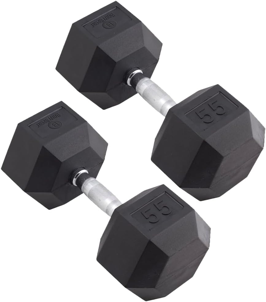 Body Sport Rubber Encased Hex Dumbbell Weight, Pair – Dumbbells for Exercises – Strength Training Equipment – Home Gym Accessories – Weight Training