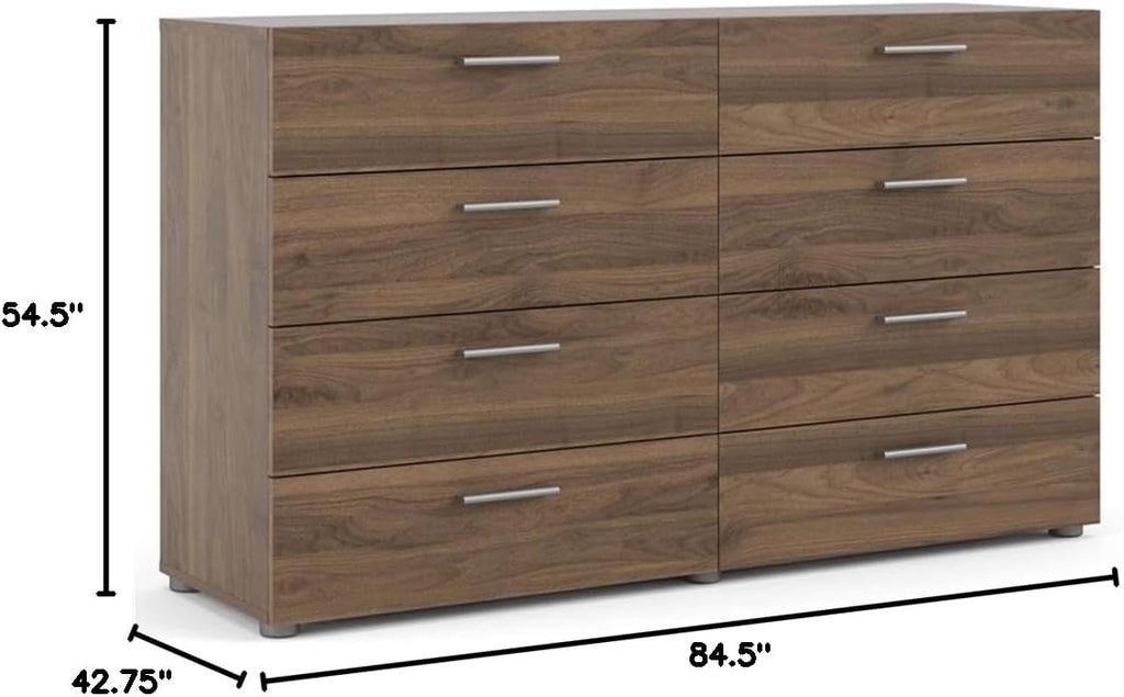 Pemberly Row Set of 2 8-Drawer Double Dresser & Cream Boucle Fabric Twin Bed