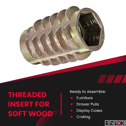 E-Z Lok Knife Threaded Insert for Soft Wood, Zinc Hex-Flush Thread Inserts, 5/16'-18 Internal Threads, 0.789' Length (Pack of 40, 2000 Count Total)