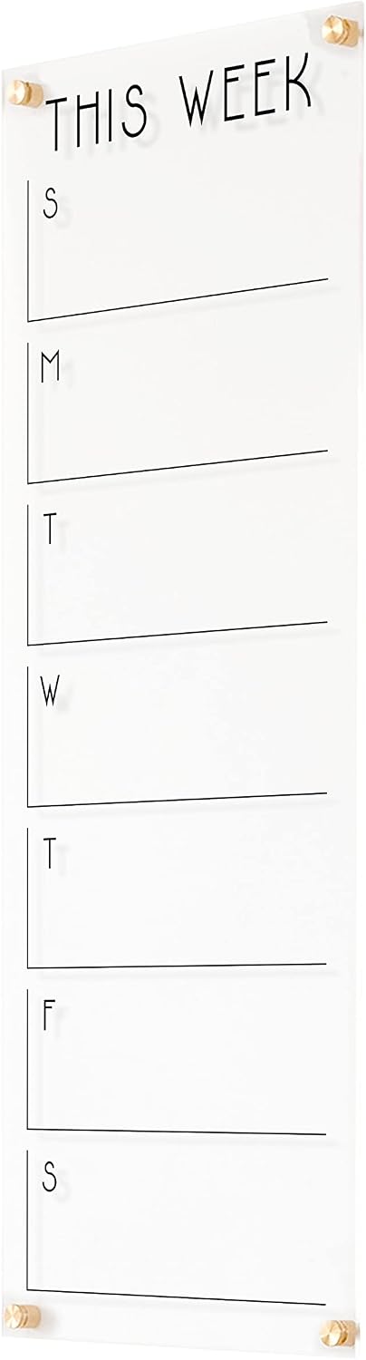 Weekly Acrylic Calendar Dry Erase Wall Calendar Minimalist Style Office Calendar (14'W x 38'H, Champagne Gold Standoffs)