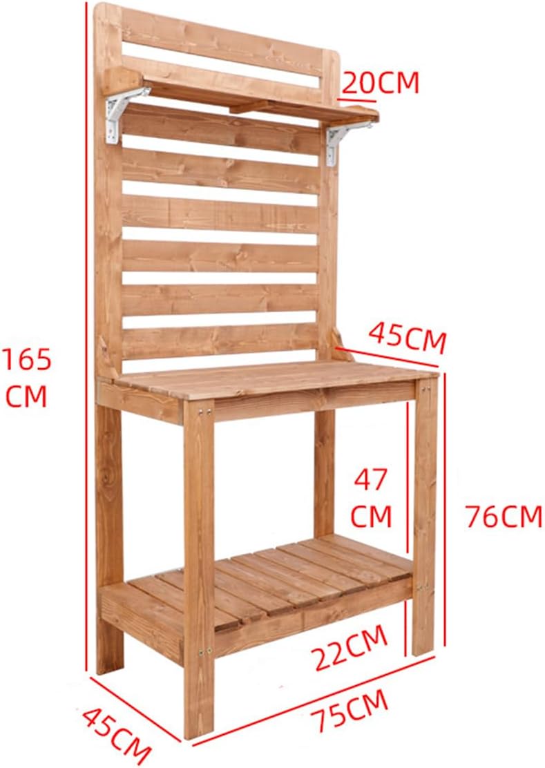 Potting Table Outdoor Potting Bench, Large Outdoor Kitchen Island Prep Station,Balcony Gardening Table,Outdoor Solid Wood Garden Work Bench Station,for Outside All Weather Use,Brown